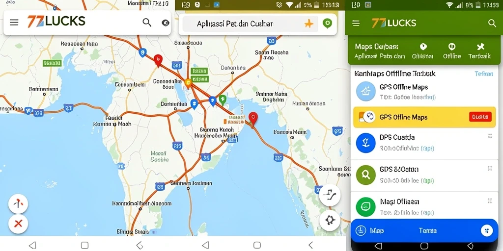 Tampilan antarmuka aplikasi GPS Offline Maps 77LUCKS yang user-friendly.