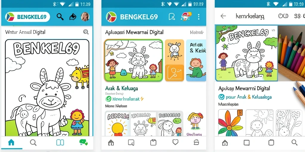 Antarmuka BENGKEL69 menunjukkan pilihan gambar mewarnai yang beragam dan menyenangkan.