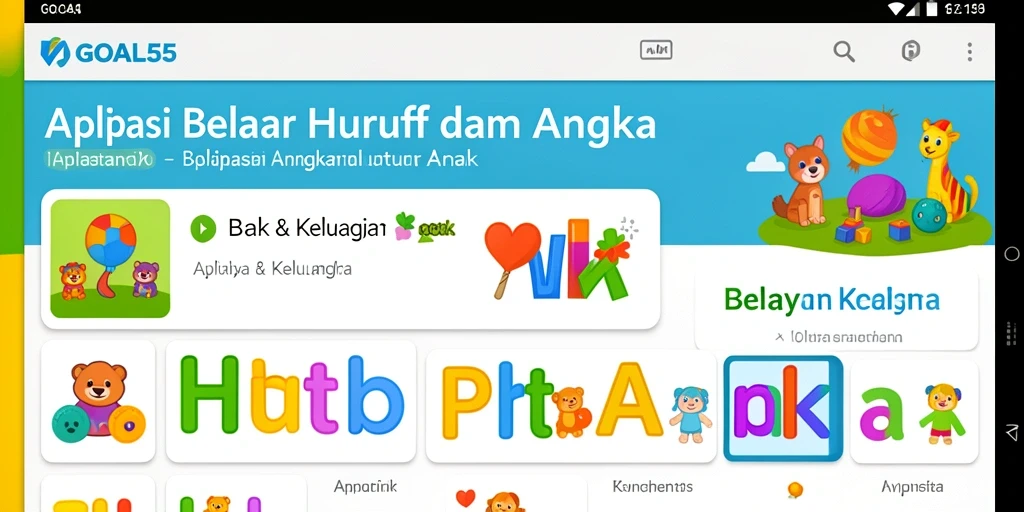 Antarmuka menarik dan ramah anak untuk belajar huruf dan angka.