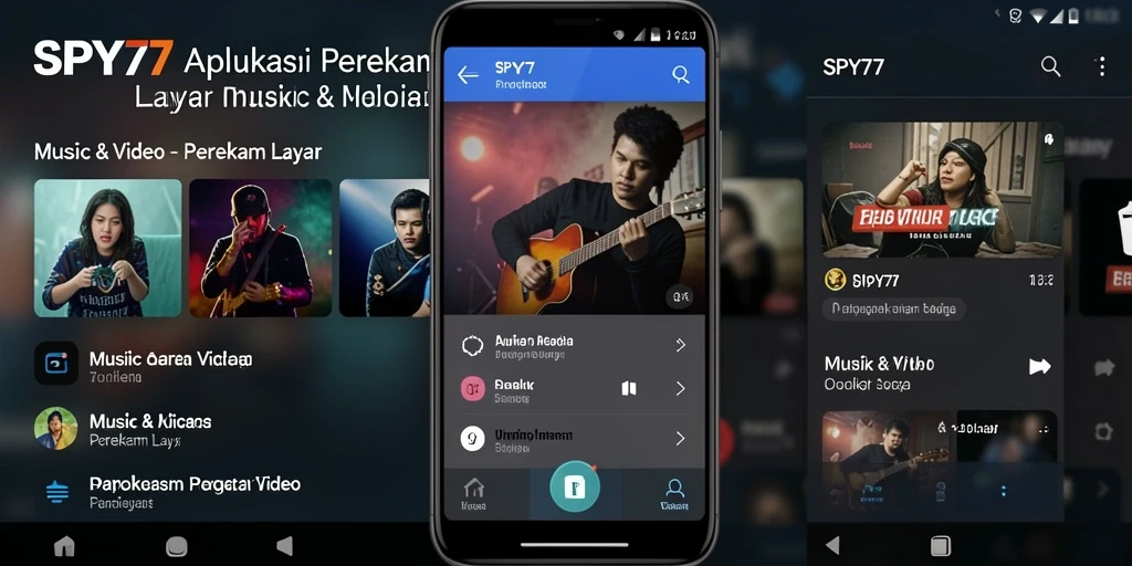 Tampilan antarmuka SPY77 saat merekam layar dengan fitur lengkap.