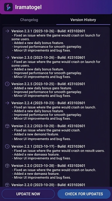 Riwayat Versi Aplikasi iramatogel untuk Pengguna Android
